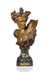 patinated bronze bust, Buste du Génie de la Danse by Jean-Baptiste Carpeaux, patinated bronze, sold Sep 2013