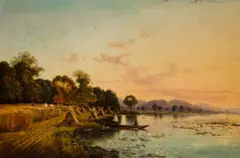 Harvesters along a lake by Edwin Henry Boddington, oil on canvas, sold Sep 2013