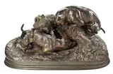 patinated bronze group, "Trois chiens au terrier, chasse au lapin" by Pierre-Jules Mêne, patinated bronze, offered Apr 2013