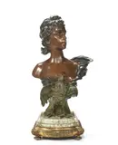 patinated bronze study of a female bust, Le réveil by Anton Nelson, patinated bronze, offered Jul 2013