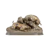 bronze model of a hunting scene Chasse au Lapin by Pierre-Jules Mêne, bronze, sold Apr 2013