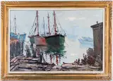 harbor scene by Cesare Ricciardi, oil on canvas, sold Apr 2021