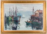 harbor scene by Cesare Ricciardi, oil on canvas, sold Apr 2021