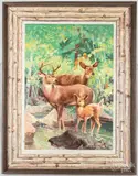 of three deer in a landscape by Charles Hargens, oil on canvas, sold Apr 2021