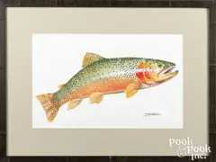 of trout by Bern Sundell, acrylic on canvas, sold Mar 2021