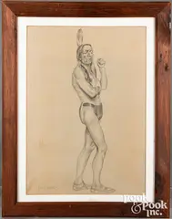 full portrait of a Native American Indian by Eanger Irving Couse, pencil on paper, sold Mar 2021