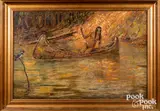 painting of a Native American Indian fisherman and kingfisher by William Schmedtgen, oil on canvas, sold Mar 2021