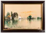 coastal scene by Edmund Darch Lewis, watercolor and gouache, sold Feb 2021