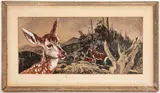 illustration of"Deer in a Mountain Landscape by John Edward Costigan, 1948, mixed media, sold Feb 2021