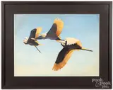 of three egrets in flight by Richard Evett Bishop, watercolor, sold Feb 2021