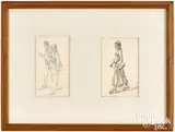 and wash portrait sketches; At the Museum and Girl in Long Skirt by Isabel Bishop, ink, sold Jan 2021