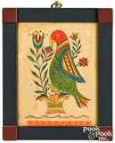 fraktur of a parrot by David Y. Ellinger, watercolor, sold Jan 2021