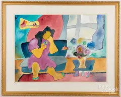 interior by Leo Brooks, watercolor, sold Jan 2021