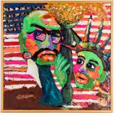 double portrait with patriotic themes by Mary Drylewicz, oil on canvas, sold Jan 2021