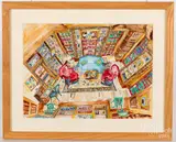 titled Love's Library by Meg Azzoni, ink and watercolor, sold Jan 2021