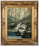 landscape with man fishing by Raphael Senseman, oil on canvas, sold Jan 2021