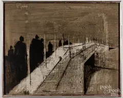 titled The Bridge by Tom Bostelle, oil on board, sold Jan 2021