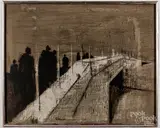 titled The Bridge by Tom Bostelle, oil on board, sold Jan 2021