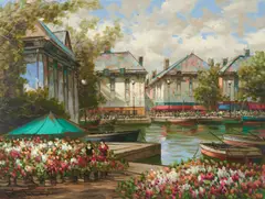 Flower Market Canal by Pierre Latour, oil on canvas (unstretched), sold May 2021