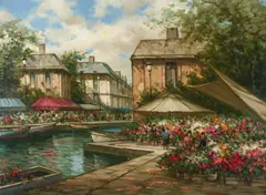 Flower Market Barge Along The Canal by Pierre Latour, oil on canvas (unstretched), sold May 2021