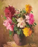 Peonies in Multi Color by Istvan Megyery, oil on canvas (unstretched), sold May 2021