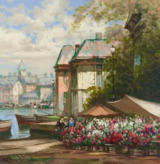 Flower Market Canal by Pierre Latour, oil on canvas (unstretched), sold May 2021