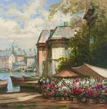 Flower Market Canal by Pierre Latour, oil on canvas (unstretched), sold May 2021