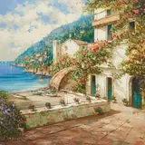 Beach House by Pierre Latour, oil on canvas (unstretched), sold May 2021