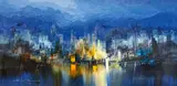 Skyline in Blues by Heinz Münnich, oil on canvas (unstretched), sold May 2021