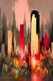 Skyline in Red and Gold by Heinz Münnich, oil on canvas (unstretched), sold May 2021