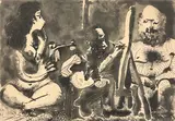Peintre au Travail avec Modele Barbu et Une Spectatrice Assise en Tailleur by Pablo Picasso, 1963, etching with aquatint on Gourbeyre wove paper, sold May 2021