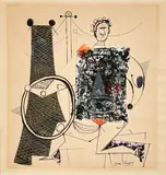 Acrobat by Byron Browne, 1947, ink, crayon, collage on paper, sold May 2021