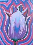 Electric Tulip in Purple, Red, and Violet by Lowell Nesbitt, 1980, acrylic on paper board, sold May 2021