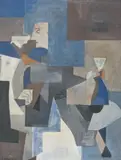 Abstract with 2 Faces by Leonard Alberts, 1949, oil on canvas, sold May 2021