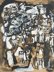 Heads by Zero Mostel, ink and gouache on paper, sold May 2021