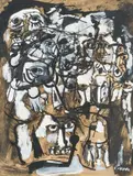Heads by Zero Mostel, ink and gouache on paper, sold May 2021