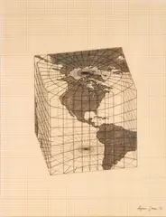 Study of Distortions; Isometric Systems in Isotropic Space-Map Projections: The Cube by Agnes Denes, 1975, gouache and ink on graph paper and mylar, sold Jun 2021