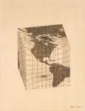 Study of Distortions; Isometric Systems in Isotropic Space-Map Projections: The Cube by Agnes Denes, 1975, gouache and ink on graph paper and mylar, sold Jun 2021