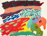 Flock of Sheep by Menashe Kadishman, 1981, acrylic on paper, sold Jun 2021