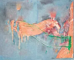 Mutual Betrayal no. 5 by Fabian Marcaccio, 1993, oil, linen, silicone gel on printed fabric, sold Jun 2021