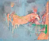 Mutual Betrayal no. 5 by Fabian Marcaccio, 1993, oil, linen, silicone gel on printed fabric, sold Jun 2021