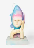 Fish Figure with Hands and Face by Sergio Bustamante, oil on canvas wrapped base with fiberglass, sold Jun 2021