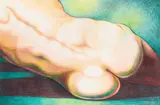 Laying, Orange and Black Against Green by Lowell Nesbitt, 1988, pastel on paper, sold Jun 2021