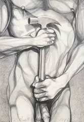 Hammer Man by Lowell Nesbitt, 1984, graphite on paper, sold Jun 2021