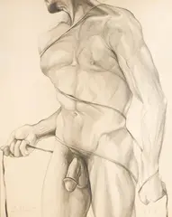 Bound Torso by Lowell Nesbitt, 1979, graphite on paper, sold Jun 2021