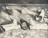 Shoes and Boots by Lowell Nesbitt, 1976, graphite on paper, sold Jun 2021