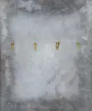 Untitled by Peter Wirth, 1980, acrylic on paper with gold painted nails in artists frame, sold Jun 2021