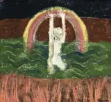Man Crossing A River by Leonard French, enamel on composition board, sold Aug 2007