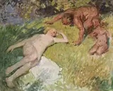 Nude And Satyr (Jupiter And Antiope) by E. Phillips Fox, c.1911, oil on canvas, offered Aug 2007