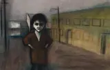 Woman Walking The Street by Robert Dickerson, c.1970, pastel on paper, sold Aug 2007